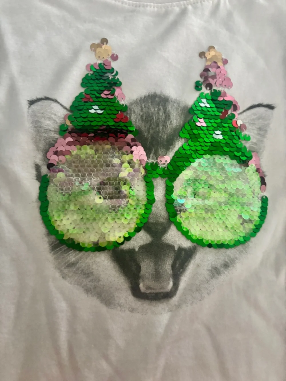 Cat & Jack White Long Sleeve Tee with Green and Pink Sequin Glasses - Picture 3 of 8